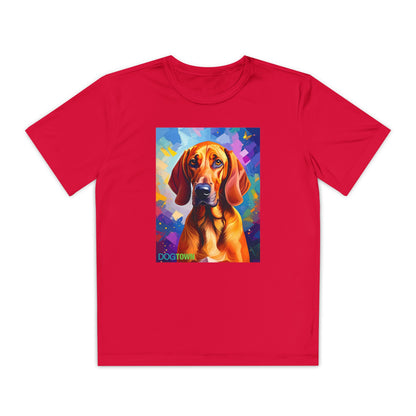 Pup Art Canvas - Kid's Sport Short Sleeve Tee (Redbone Coonhound)
