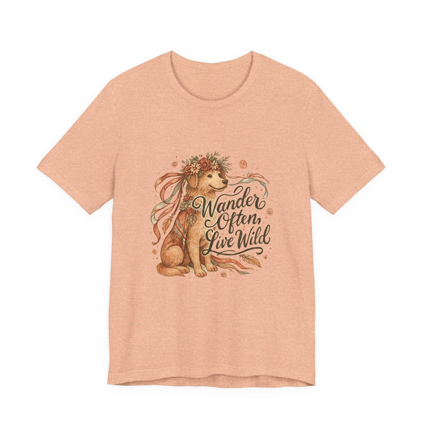 Dogtown Boho Revival "Wander Often, Live Wild" Unisex Jersey Tee (Golden Retriever)