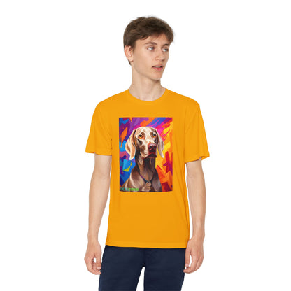 Pup Art Canvas - Kid's Sport Short Sleeve Tee (Weimaraner)