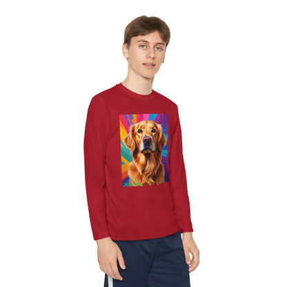 Pup Art Canvas - Kid's Sport Long Sleeve Tee (Golden Retriever)