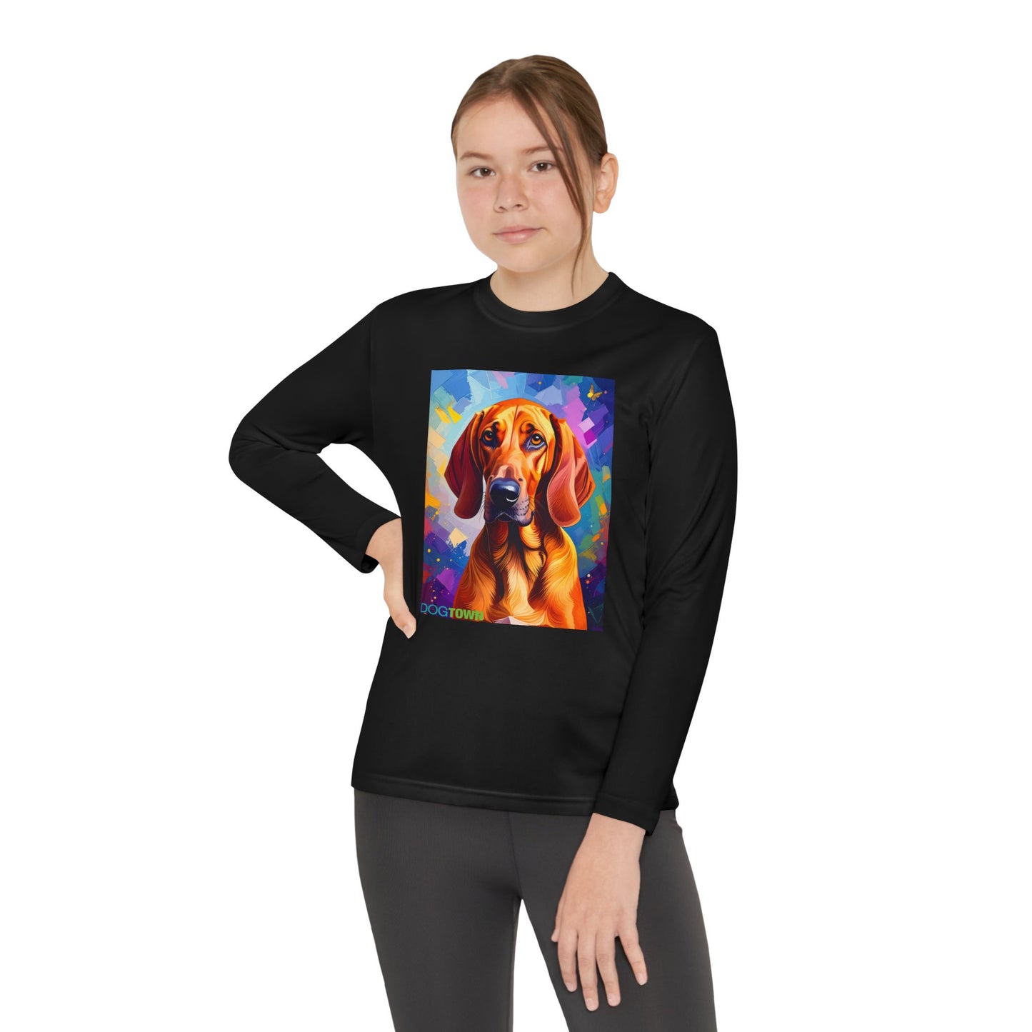 Pup Art Canvas - Kid's Sport Long Sleeve Tee (Redbone Coonhound)