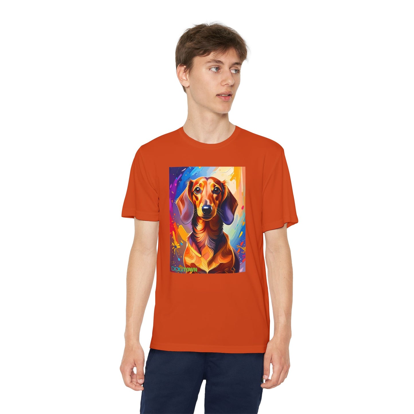 Pup Art Canvas - Kid's Sport Short Sleeve Tee (Dachshund)
