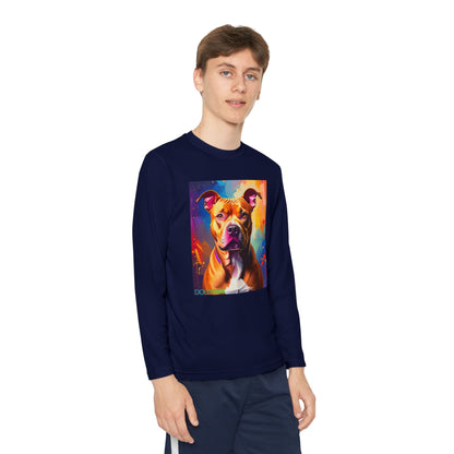 Pup Art Canvas - Kid's Sport Long Sleeve Tee (Pit Bull)