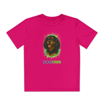 2025 Breed Collection - Kid's Polyester Thin Short Sleeve Tee - Black and Tan Cavalier King Charles Spaniel