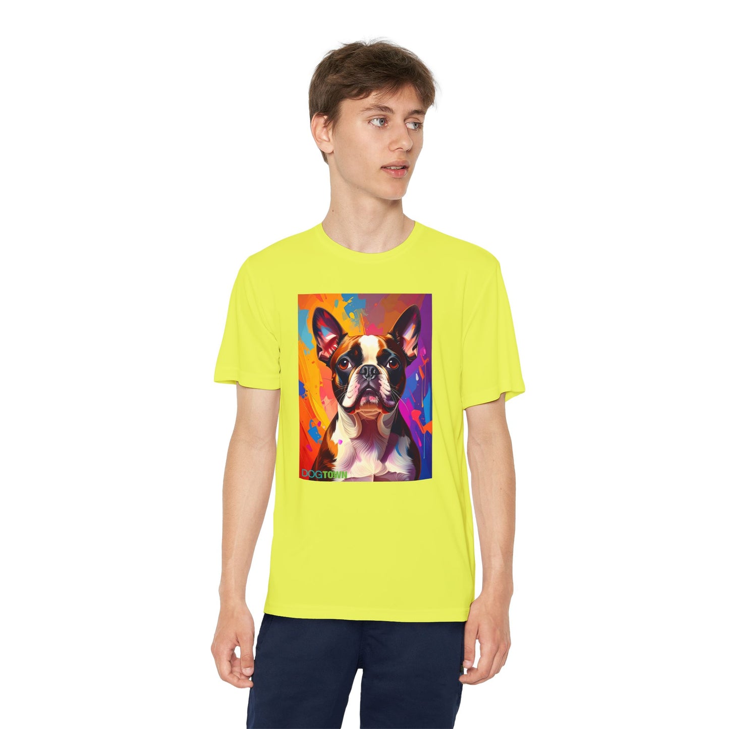 Pup Art Canvas - Kid's Sport Short Sleeve Tee (Boston Terrier)