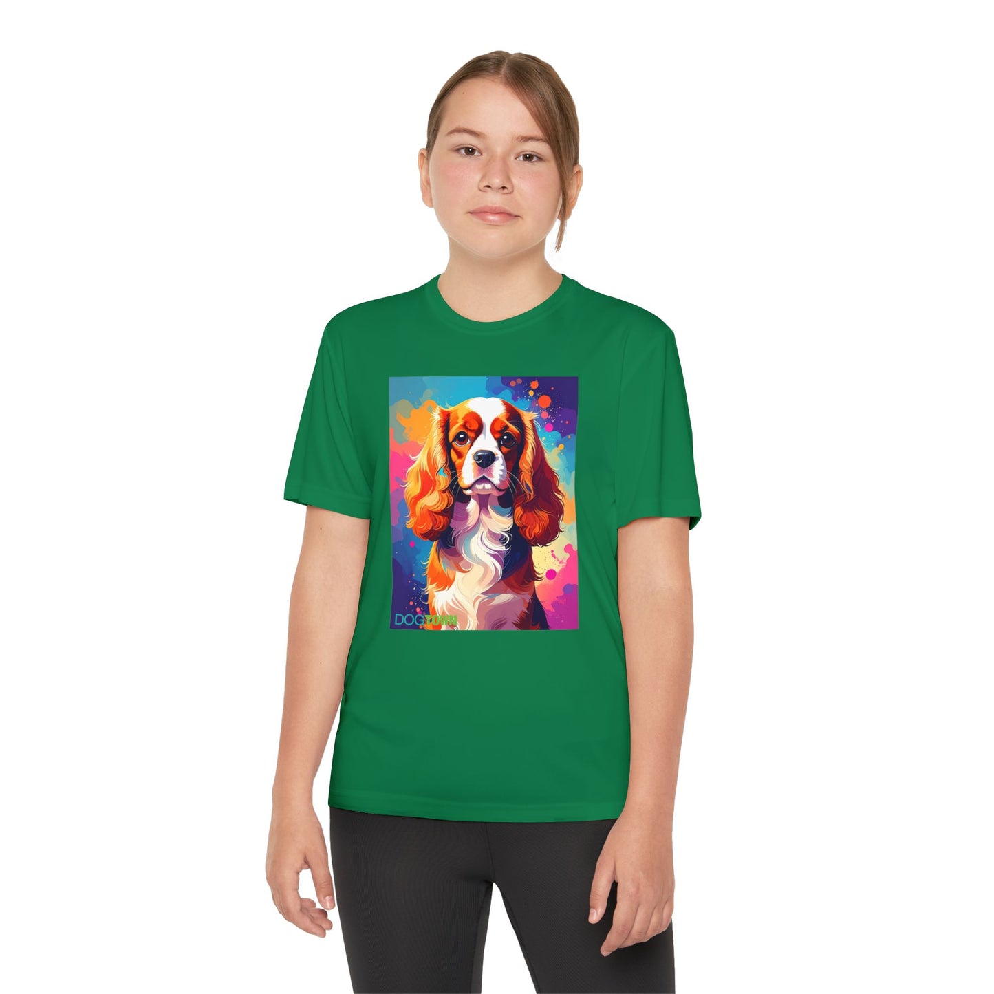 Pup Art Canvas - Kid's Sport Short Sleeve Tee (Cavalier King Charles Spaniel)