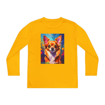 Pup Art Canvas - Kid's Sport Long Sleeve Tee (Chihuahua)