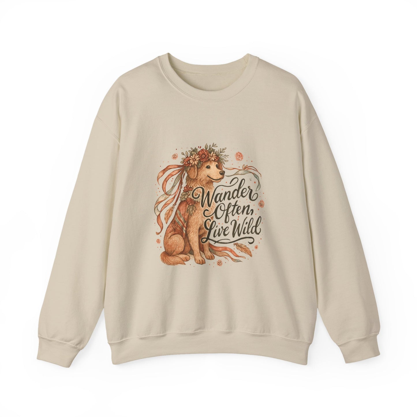 Dogtown Boho Revival Unisex Heavy Blend™ Crewneck Sweatshirt (Golden Retriever)