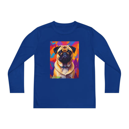 Pup Art Canvas - Kid's Sport Long Sleeve Tee (Pug)
