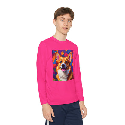 Pup Art Canvas - Kid's Sport Long Sleeve Tee (Corgi)