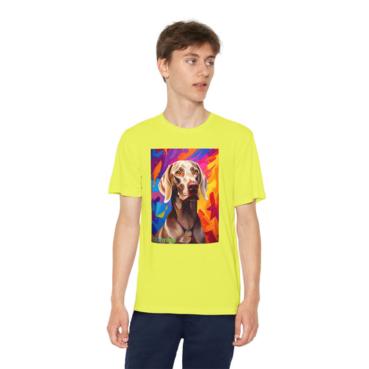 Pup Art Canvas - Kid's Sport Short Sleeve Tee (Weimaraner)