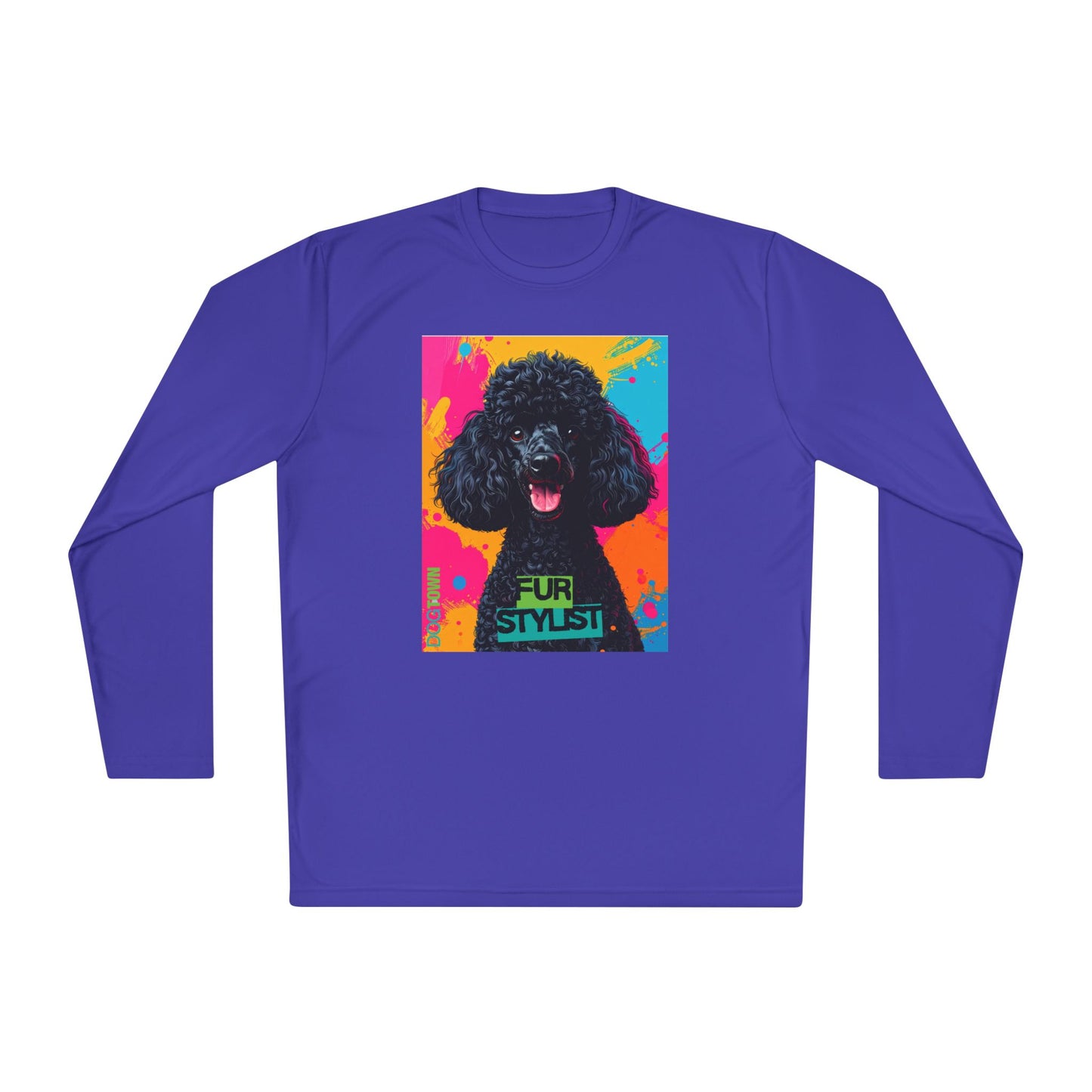 Dogtown Fur Stylist Groomer Long Sleeve Shirt (Colorful with Black Poodle)