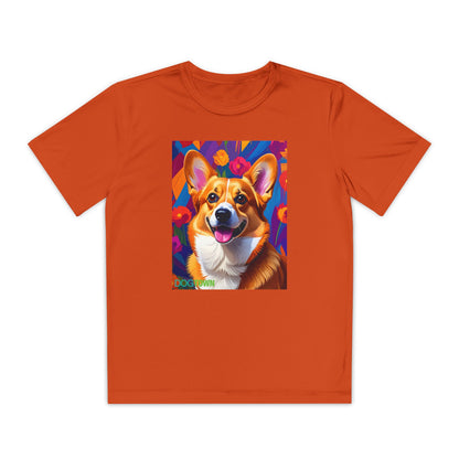 Pup Art Canvas - Kid's Sport Short Sleeve Tee (Corgi)