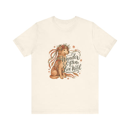 Dogtown Boho Revival "Wander Often, Live Wild" Unisex Jersey Tee (Golden Retriever)