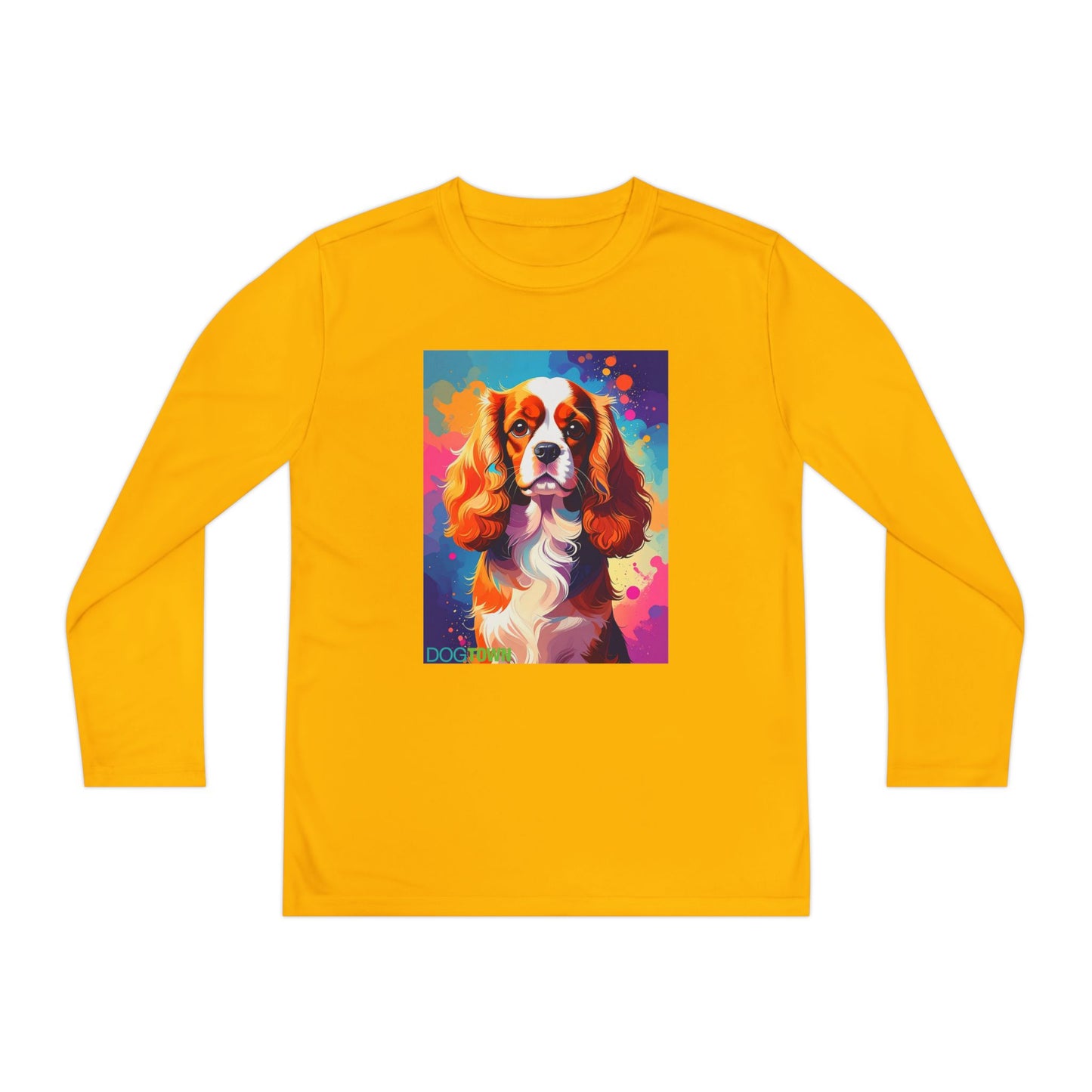 Pup Art Canvas - Kid's Sport Long Sleeve Tee (Cavalier King Charles Spaniel)