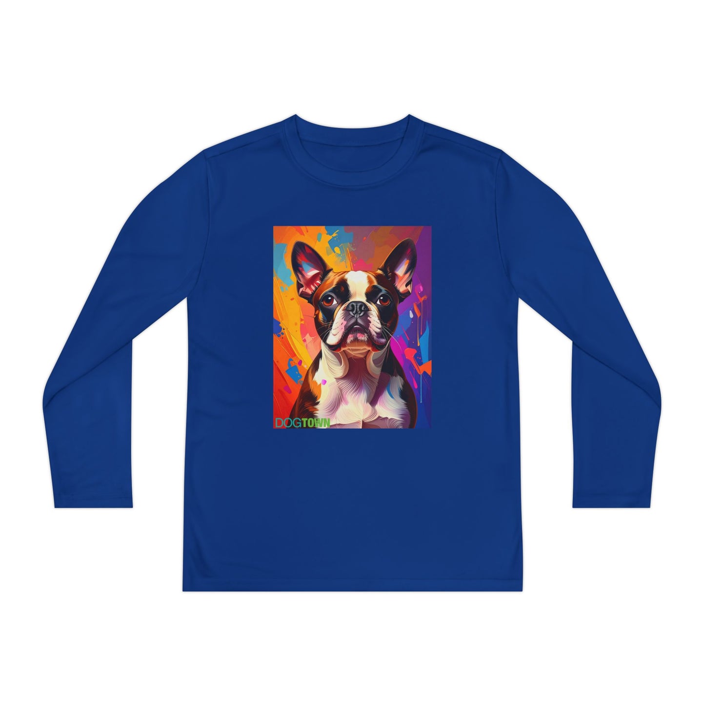 Pup Art Canvas - Kid's Sport Long Sleeve Tee (Boston Terrier)