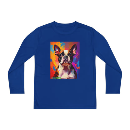 Pup Art Canvas - Kid's Sport Long Sleeve Tee (Boston Terrier)