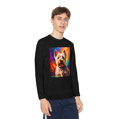 Pup Art Canvas - Kid's Sport Long Sleeve Tee  (West Highland White Terrier)
