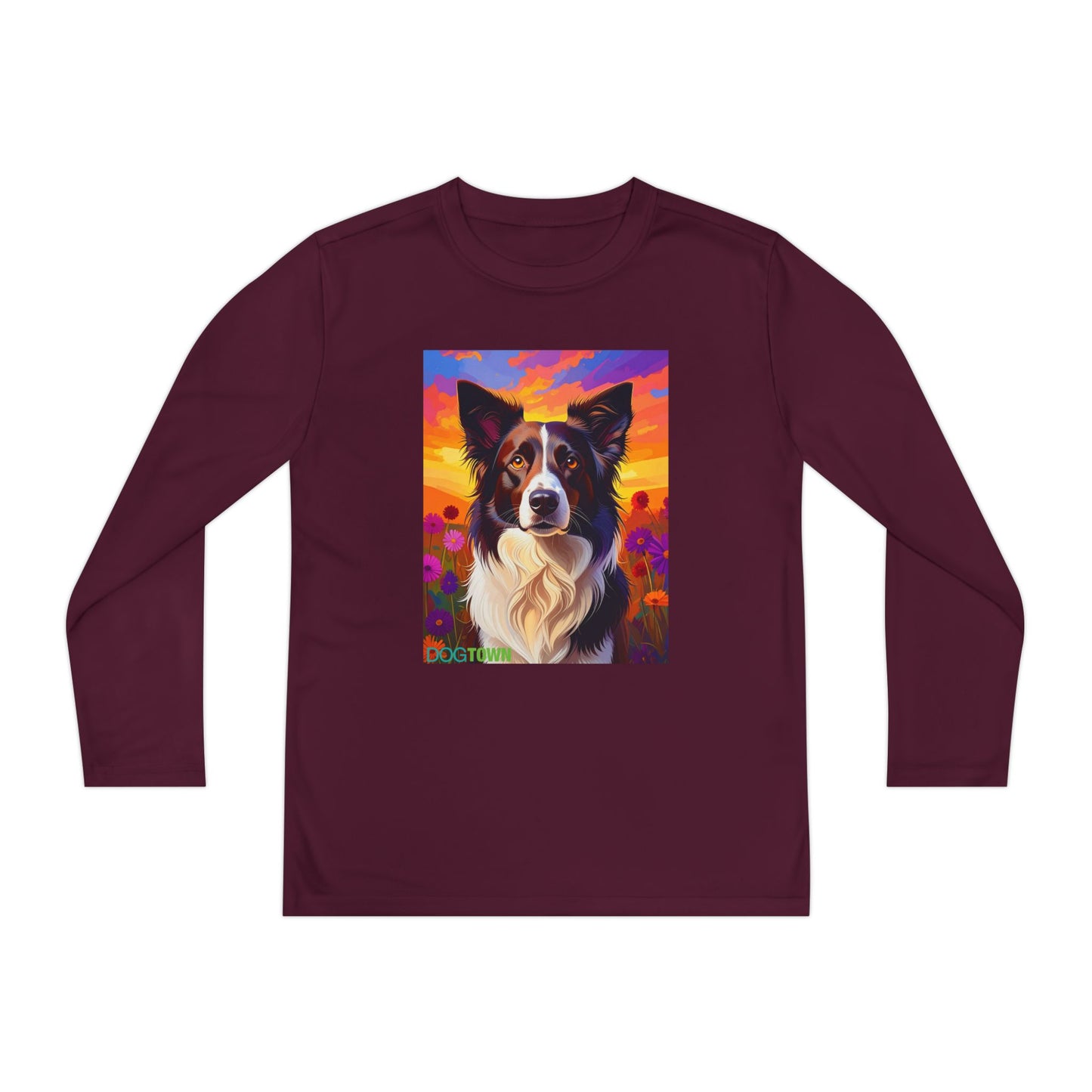 Pup Art Canvas - Kid's Sport Long Sleeve Tee (Border Collie)