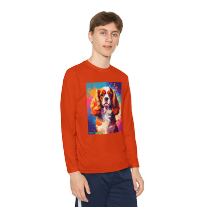 Pup Art Canvas - Kid's Sport Long Sleeve Tee (Cavalier King Charles Spaniel)