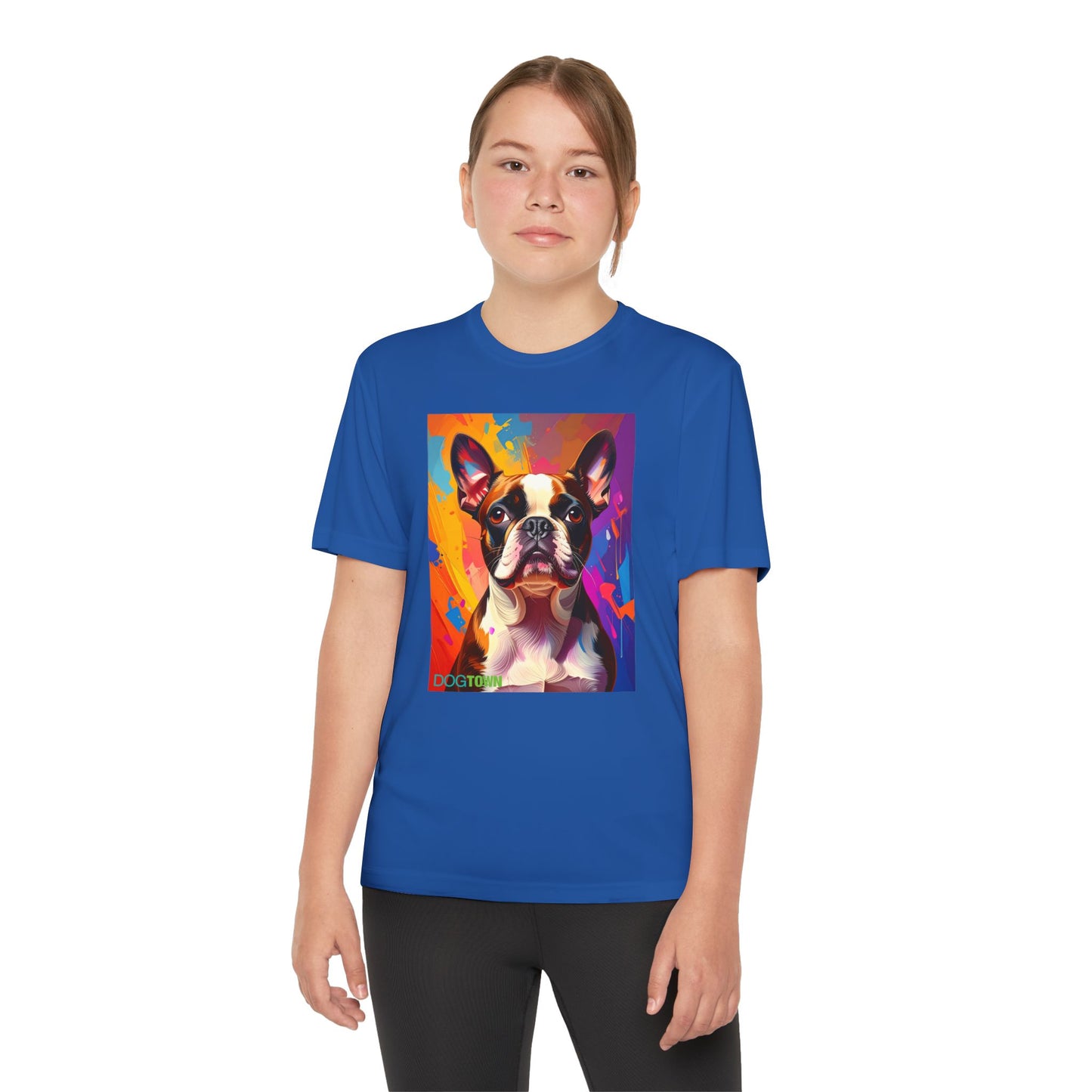 Pup Art Canvas - Kid's Sport Short Sleeve Tee (Boston Terrier)