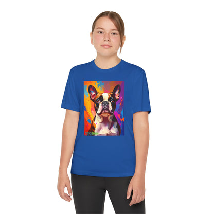 Pup Art Canvas - Kid's Sport Short Sleeve Tee (Boston Terrier)