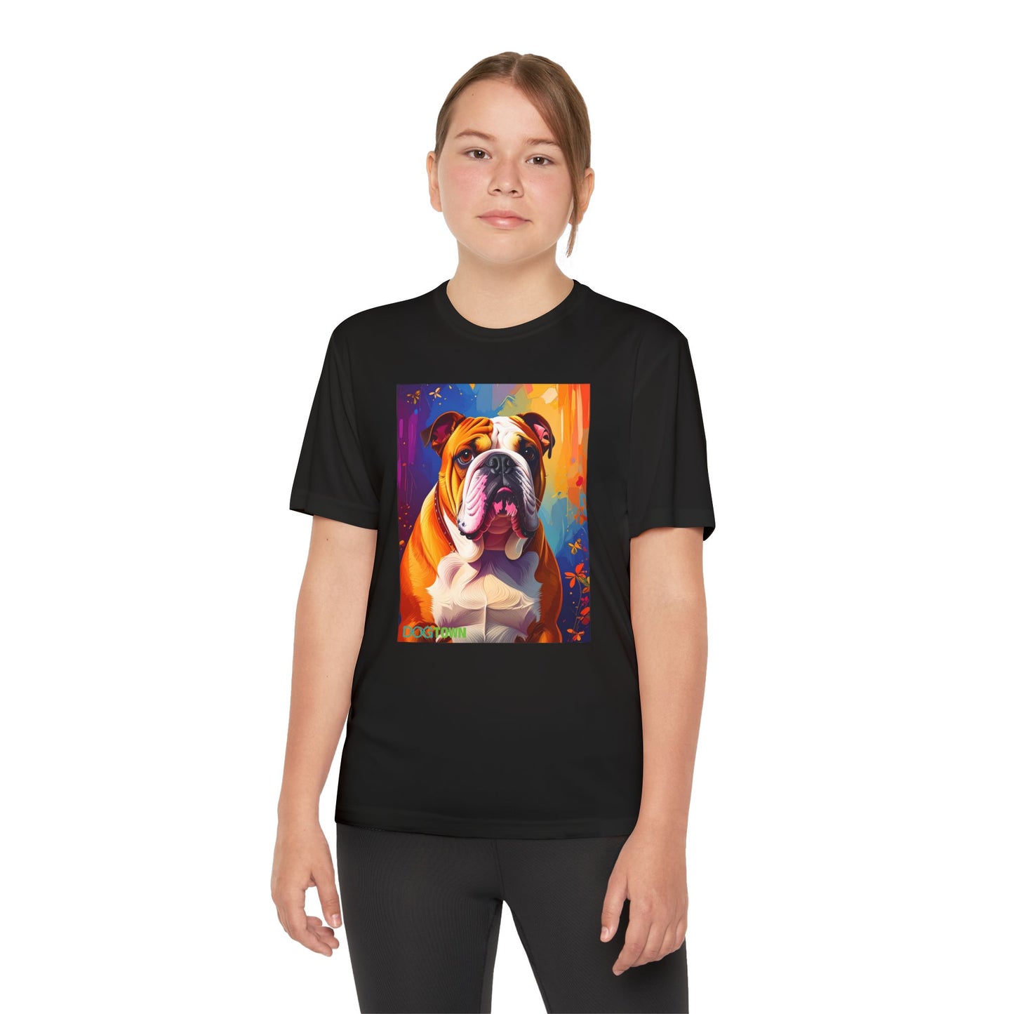 Pup Art Canvas - Kid's Sport Short Sleeve Tee (English Bulldog)