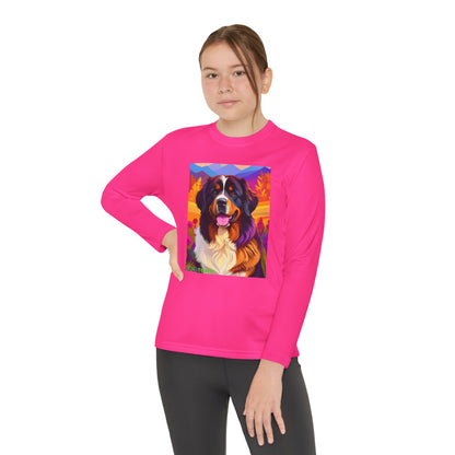 Pup Art Canvas - Kid's Sport Long Sleeve Tee (Bernese Mountain Dog)