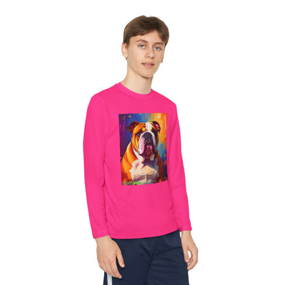 Pup Art Canvas - Kid's Sport Long Sleeve Tee (English Bulldog)