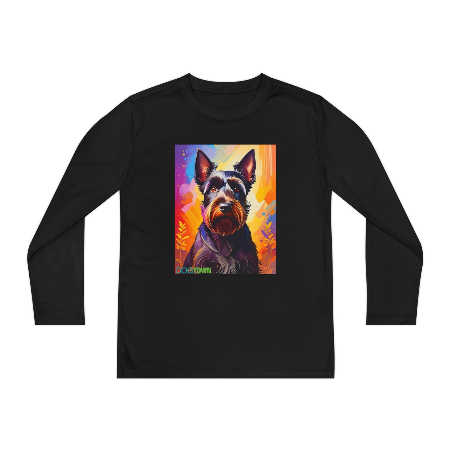 Pup Art Canvas - Kid's Sport Long Sleeve Tee (Scottish Terrier)