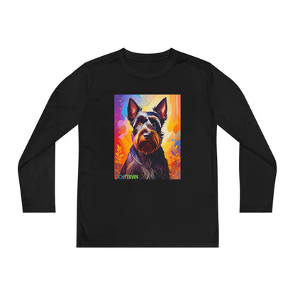 Pup Art Canvas - Kid's Sport Long Sleeve Tee (Scottish Terrier)