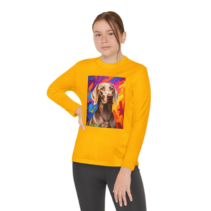 Pup Art Canvas - Kid's Sport Long Sleeve Tee (Weimaraner)