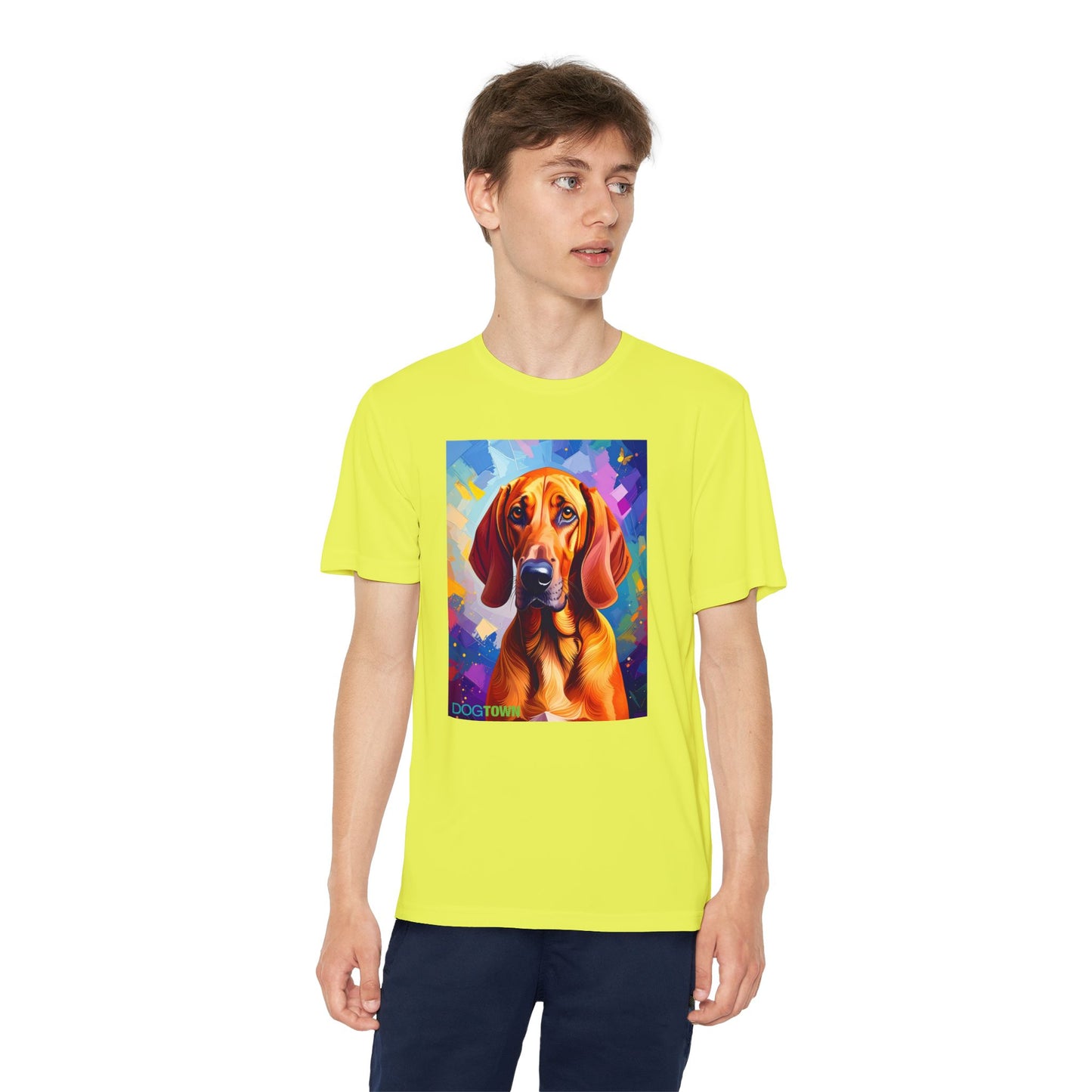 Pup Art Canvas - Kid's Sport Short Sleeve Tee (Redbone Coonhound)