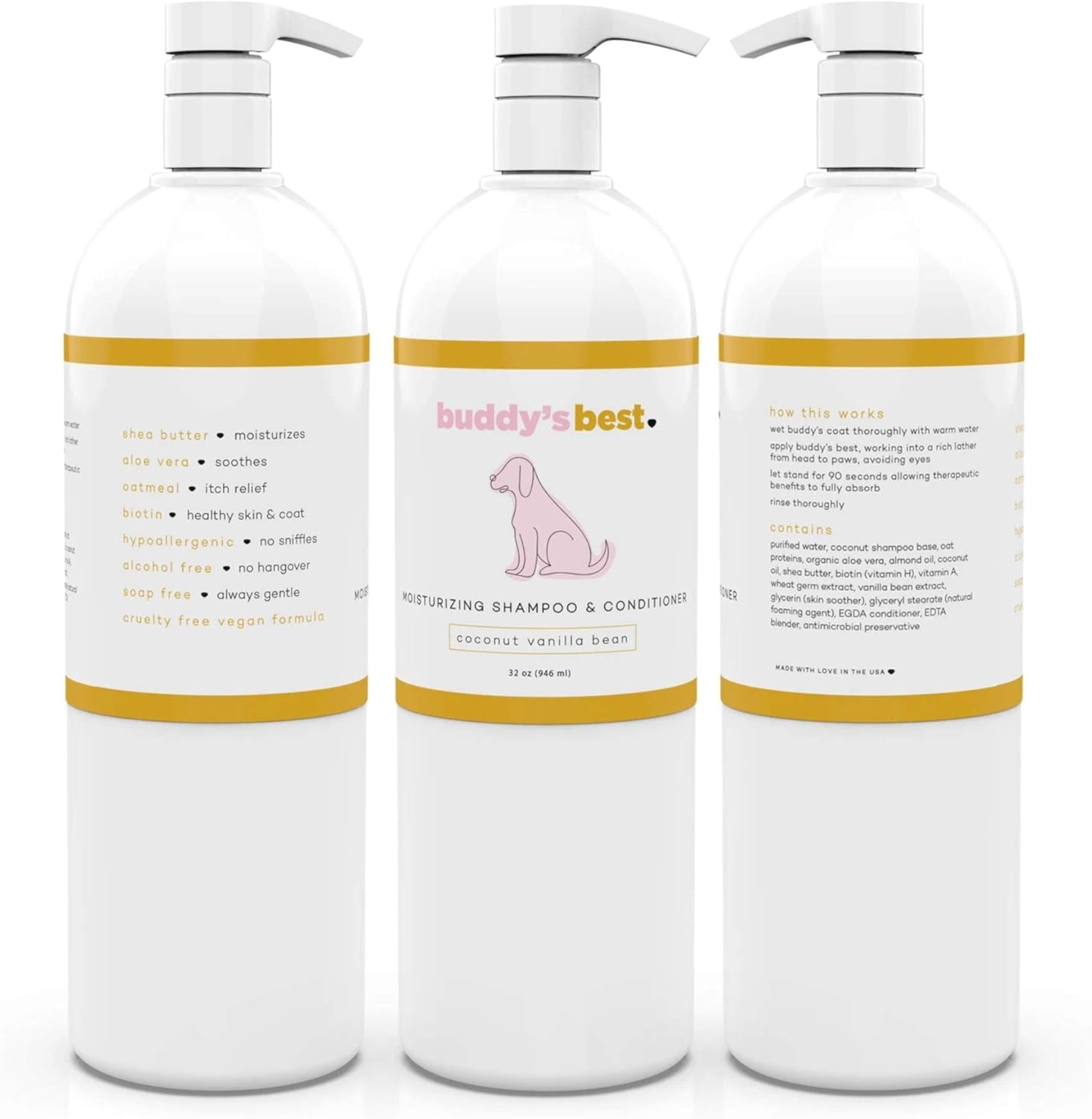 Oatmeal Dog Shampoo and Conditioner for Dry and Sensitive Skin Coconut Vanilla Bean Scent, 32Oz