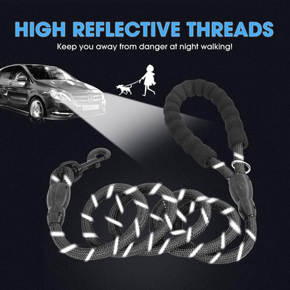 2 Pack Dog Leash with Comfortable Padded Handle and Highly Reflective Threads 5'