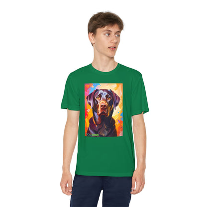 Pup Art Canvas - Kid's Sport Short Sleeve Tee (Chocolate Lab)