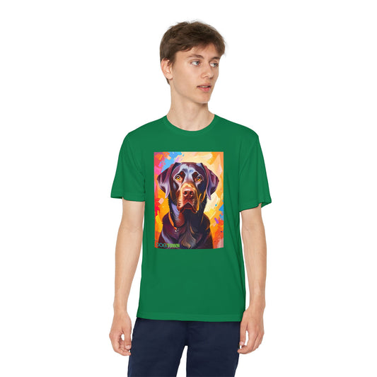 Pup Art Canvas - Kid's Sport Short Sleeve Tee (Chocolate Lab)