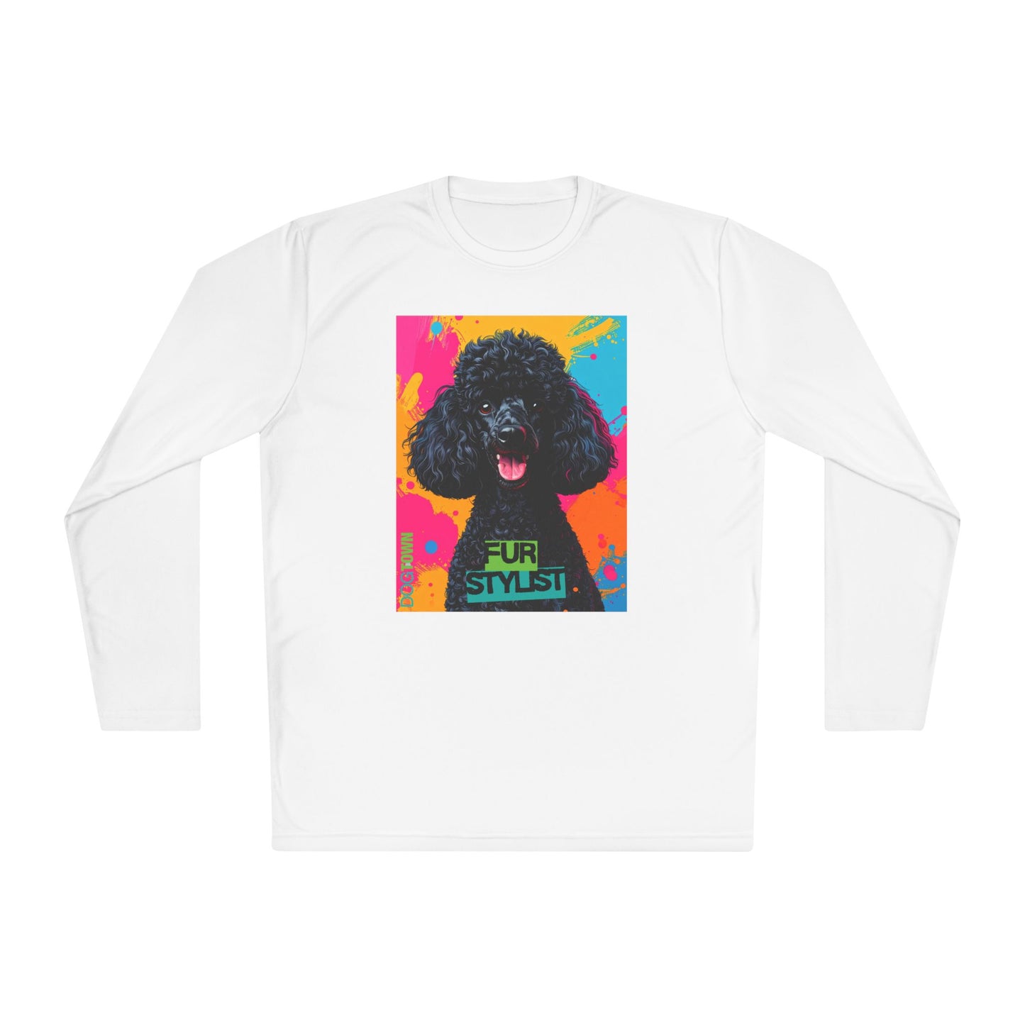 Dogtown Fur Stylist Groomer Long Sleeve Shirt (Colorful with Black Poodle)