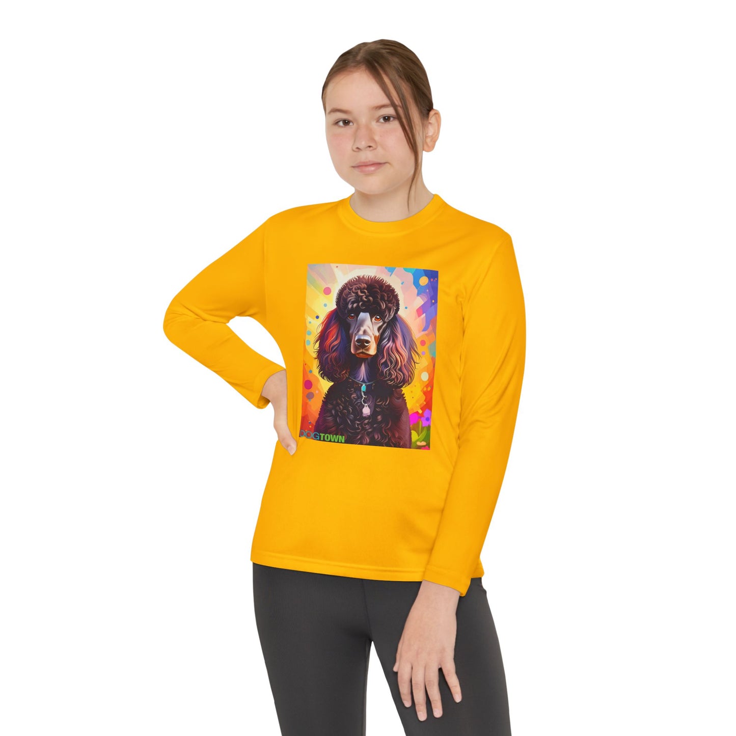 Pup Art Canvas - Kid's Sport Long Sleeve Tee (Standard Poodle)