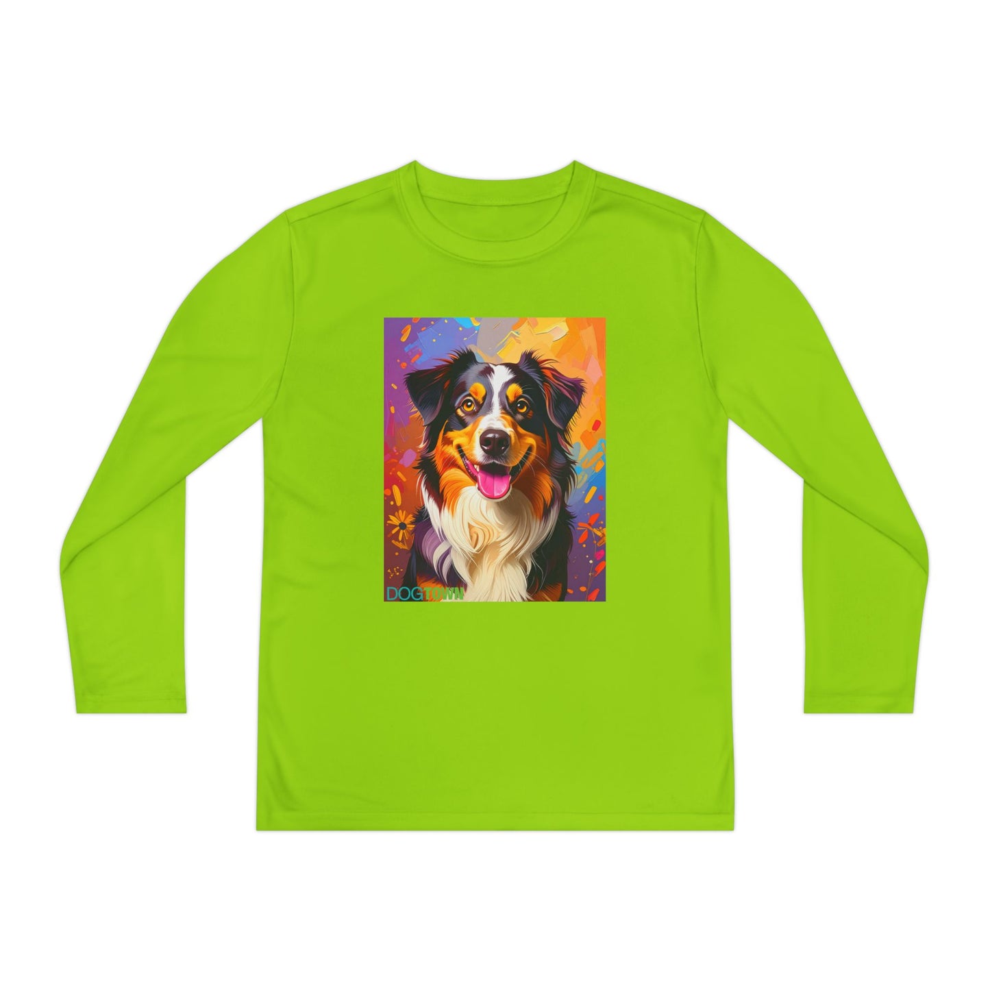 Pup Art Canvas - Kid's Sport Long Sleeve Tee (Australian Shepherd)