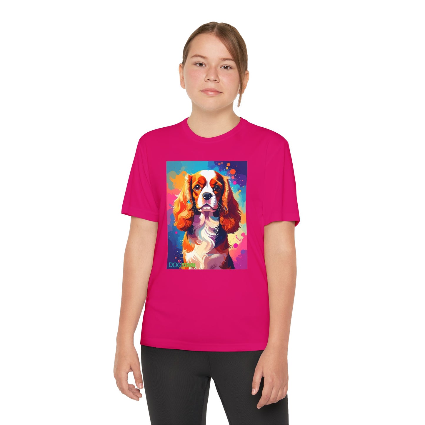 Pup Art Canvas - Kid's Sport Short Sleeve Tee (Cavalier King Charles Spaniel)