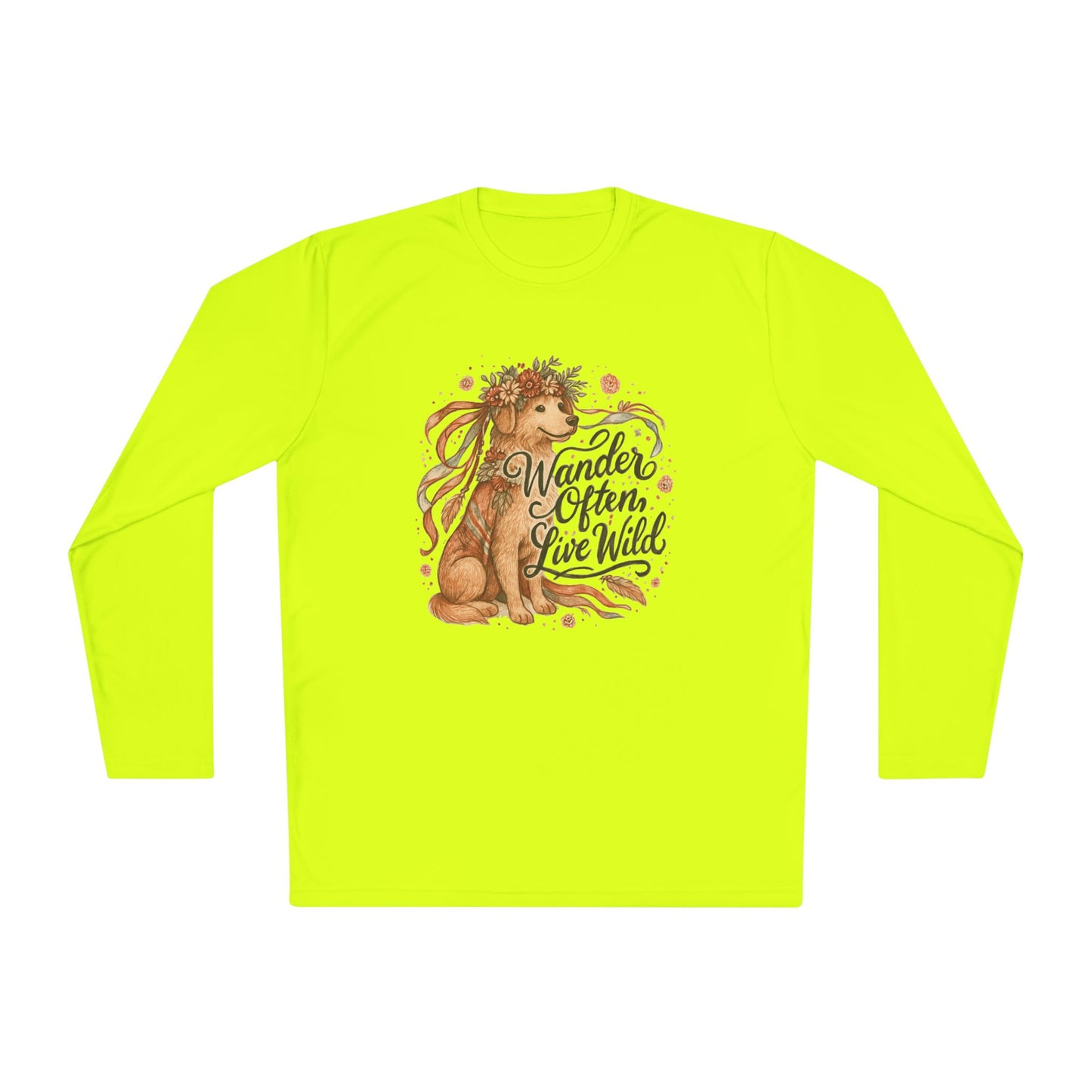 Dogtown Boho Revival "Wander Often, Live Wild" Polyester Sport Long Sleeve Tee (Golden Retriever)