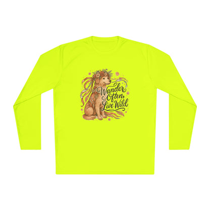 Dogtown Boho Revival "Wander Often, Live Wild" Polyester Sport Long Sleeve Tee (Golden Retriever)
