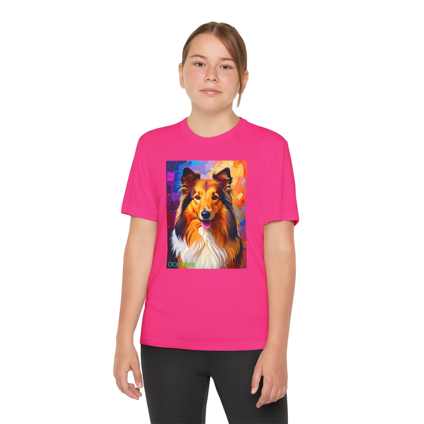 Pup Art Canvas - Kid's Sport Short Sleeve Tee (Sheltie - Shetland Sheepdog)