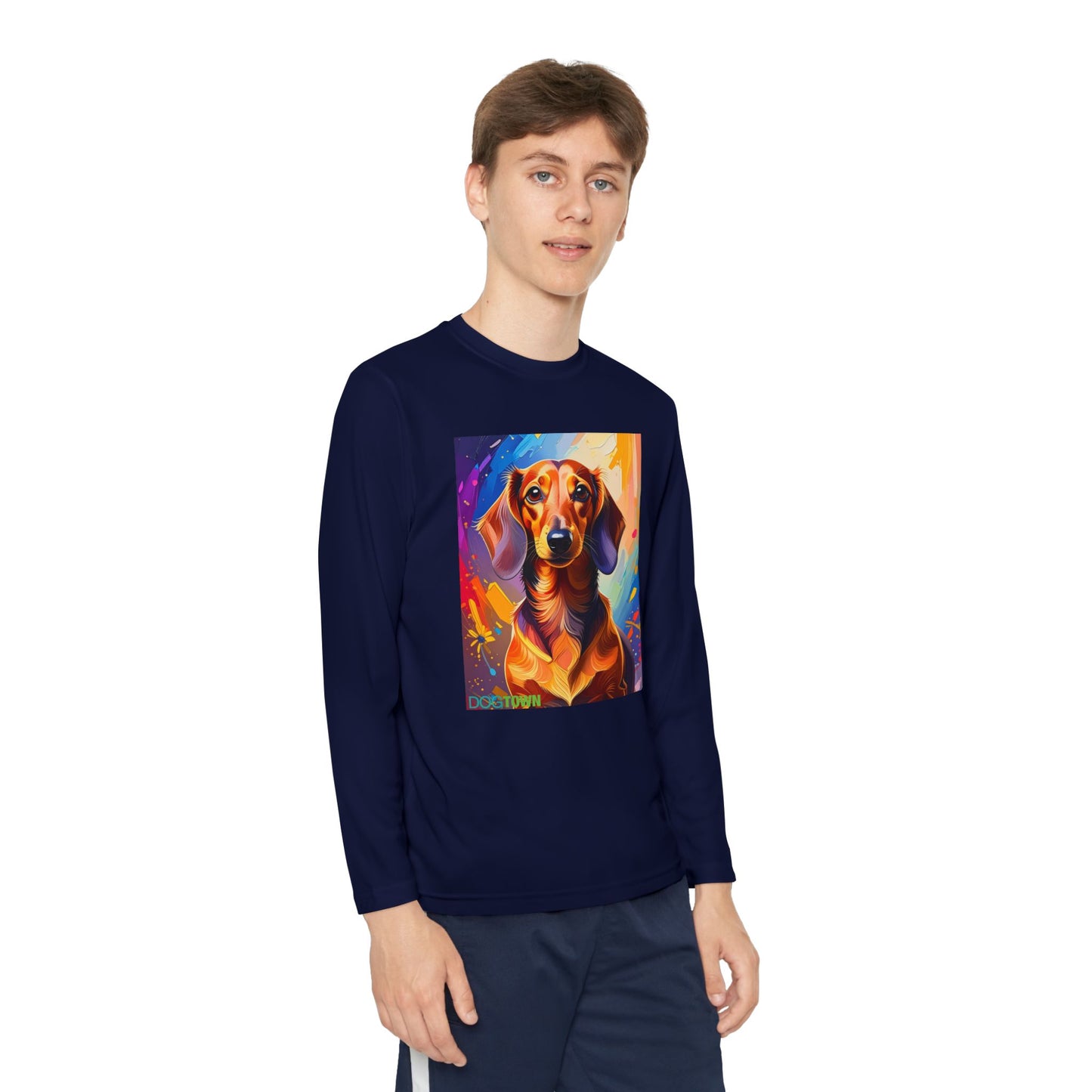 Pup Art Canvas - Kid's Sport Long Sleeve Tee (Dachshund)