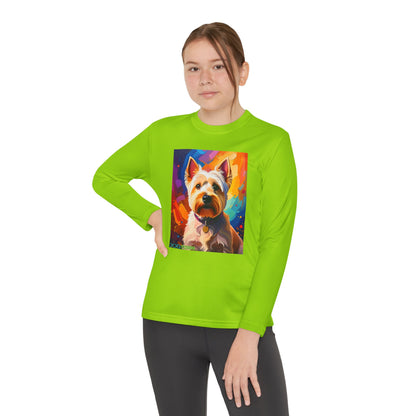 Pup Art Canvas - Kid's Sport Long Sleeve Tee  (West Highland White Terrier)