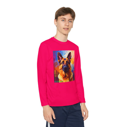 Pup Art Canvas - Kid's Sport Long Sleeve Tee  (German Shepherd)