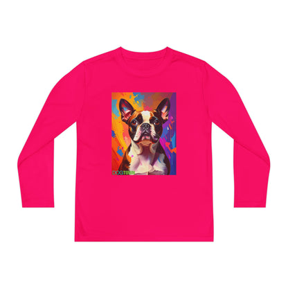 Pup Art Canvas - Kid's Sport Long Sleeve Tee (Boston Terrier)