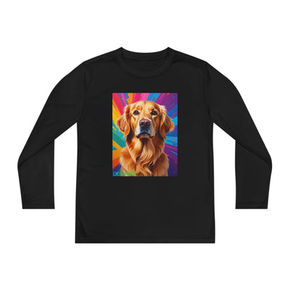 Pup Art Canvas - Kid's Sport Long Sleeve Tee (Golden Retriever)