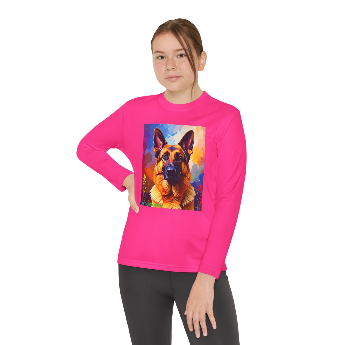 Pup Art Canvas - Kid's Sport Long Sleeve Tee  (German Shepherd)